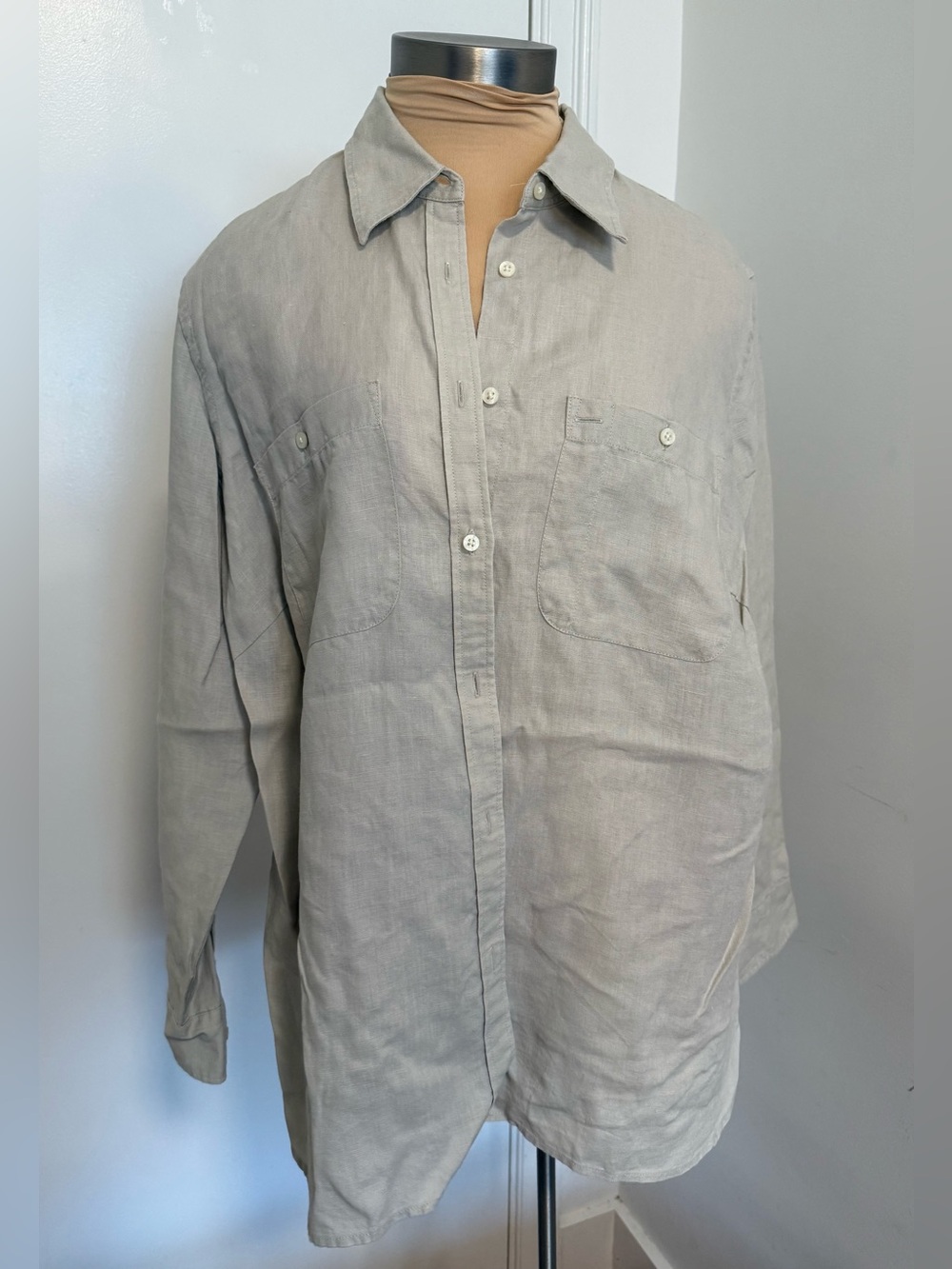 Lauren by Ralph Lauren Beige Linen Button-Down Shirt - 1X